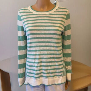 Boden White Green Striped Knit Pullover Sweater Women Sz XS Light AllDay Casual